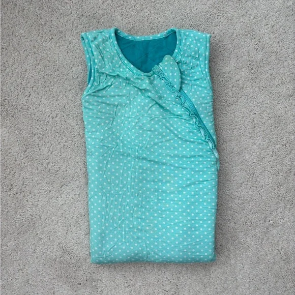 Posh Peanut Teal Polka Dot Ruffled Zippered Sleep Sack BROKEN ZIPPER - Picture 2 of 10